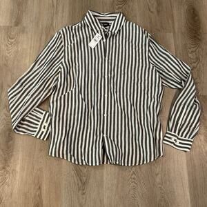 Express Linen Blend Dark Gray & White Striped Button Down Shirt – Size Large NWT